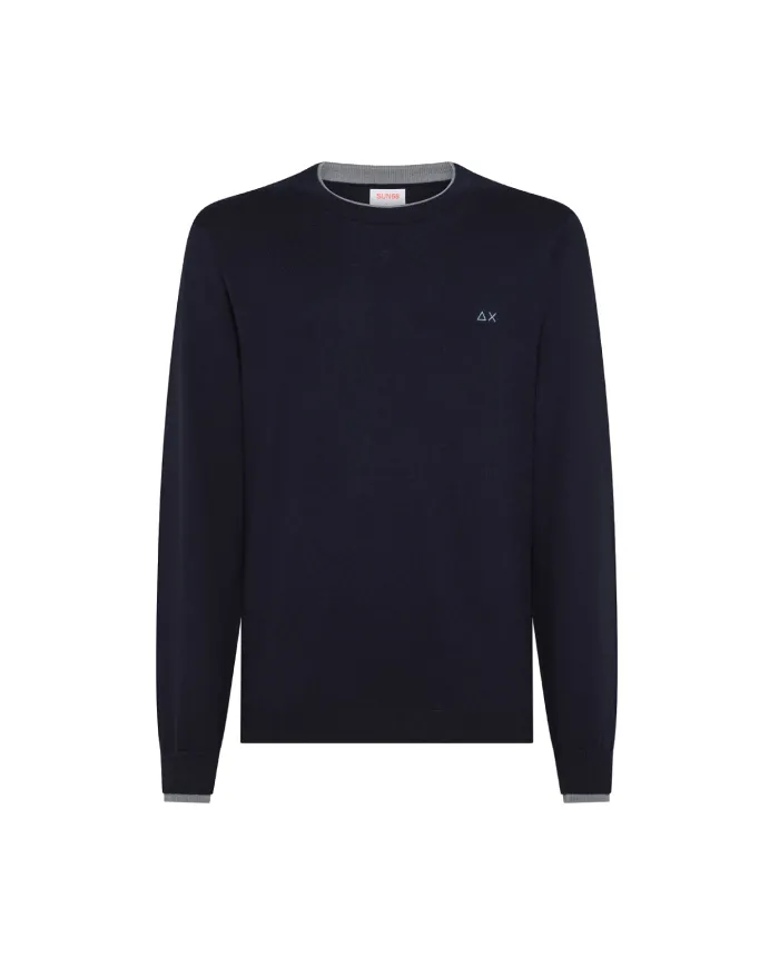 SUN68 Maglia Uomo K45141 ROUND SWEATER DOUB AI 25/26 lana con dettagli stripes 07 NAVY BLUE SUN68 Maglia Uomo K45141 ROUND SWEATER DOUB AI 25/26 lana con dettagli stripes 07 NAVY BLUE