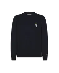 SUN68 Maglia Uomo K45180 SWEATER PEANTUS AI 25/26 lana con patch applicata 07 NAVY BLUE