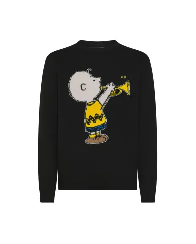 SUN68 Maglia Uomo K45181 SWEATER ON CHEST AI 25/26 lana con motivo applicato 11 NERO SUN68 Maglia Uomo K45181 SWEATER ON CHEST AI 25/26 lana con motivo applicato 11 NERO