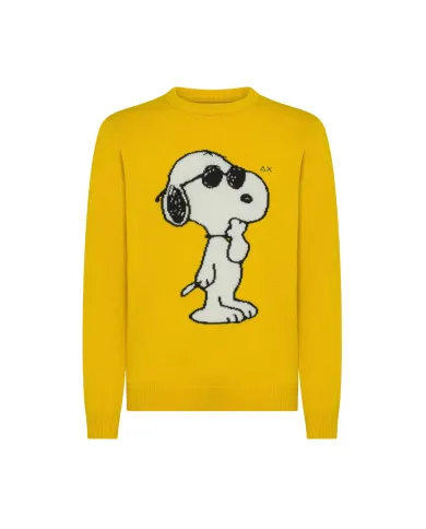 SUN68 Maglia Uomo K45181 SWEATER ON CHEST AI 25/26 lana con motivo applicato 23 GIALLO SUN68 Maglia Uomo K45181 SWEATER ON CHEST AI 25/26 lana con motivo applicato 23 GIALLO