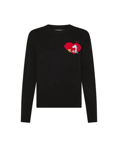 SUN68 Maglia Donna K45280 SWEATER PEANTUS AI 25/26 regular con ricamo applicato 11 NERO SUN68 Maglia Donna K45280 SWEATER PEANTUS AI 25/26 regular con ricamo applicato 11 NERO