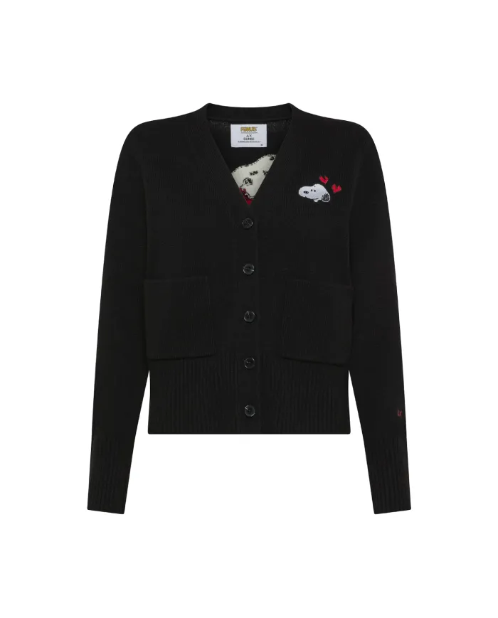 SUN68 Cardigan Donna K45282 CARDIGAN PEANTUS AI 25/26 lana con ricamo applicato sul retro 11 NERO SUN68 Cardigan Donna K45282 CARDIGAN PEANTUS AI 25/26 lana con ricamo applicato sul retro 11 NERO