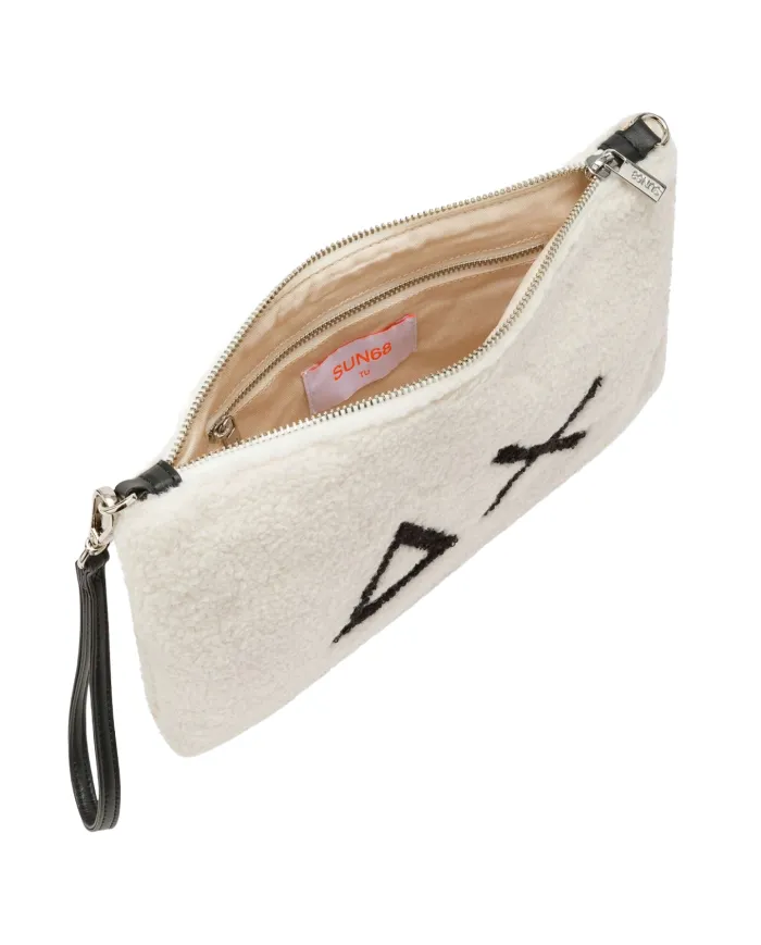 SUN68 Pochette Donna X45223 AI 25/26 classico con tessuto effetto teddy 31 BIANCO PANNA