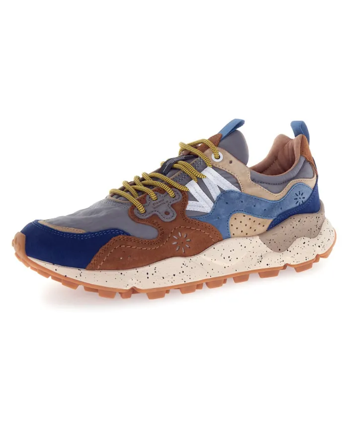 FLOWER MOUNTAIN Sneakers Uomo 2017816 01 YAMANO3 AI 25/26 pelle con dettagli in tessuto 3D67 brw deep/petr l.blue FLOWER MOUNTAIN Sneakers Uomo 2017816 01 YAMANO3 AI 25/26 pelle con dettagli in tessuto 3D67 brw deep/petr l.blue