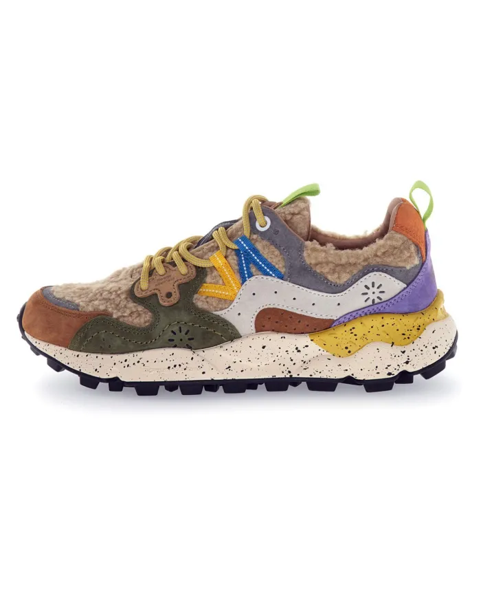 FLOWER MOUNTAIN Sneakers Donna 2017818 30 YAMANO3 AI 25/26 pelle con dettaglio in tessuto teddy 4D52 mud/grey/off white FLOWER MOUNTAIN Sneakers Donna 2017818 30 YAMANO3 AI 25/26 pelle con dettaglio in tessuto teddy 4D52 mud/grey/off white