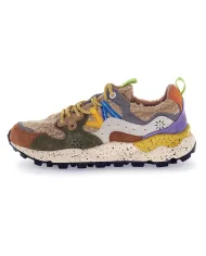 FLOWER MOUNTAIN Sneakers Donna 2017818 30 YAMANO3 AI 25/26 pelle con dettaglio in tessuto teddy 4D52 mud/grey/off white
