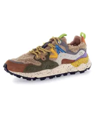 FLOWER MOUNTAIN Sneakers Donna 2017818 30 YAMANO3 AI 25/26 pelle con dettaglio in tessuto teddy 4D52 mud/grey/off white