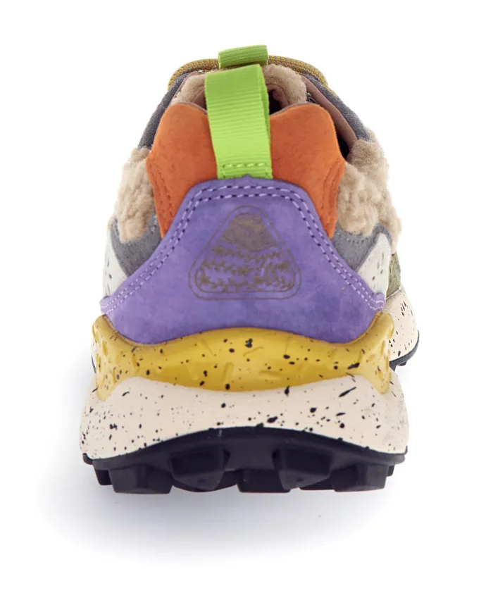 FLOWER MOUNTAIN Sneakers Donna 2017818 30 YAMANO3 AI 25/26 pelle con dettaglio in tessuto teddy 4D52 mud/grey/off white