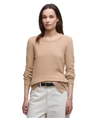 BARBOUR Maglia Donna LKN1075 PENDLE AI 25/26 lana con toppe applicate BE12 pale caramel/hessian