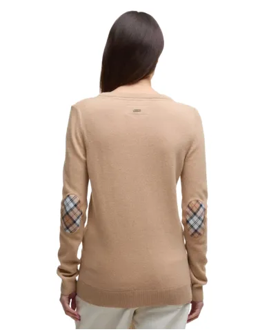 BARBOUR Maglia Donna LKN1075 PENDLE AI 25/26 lana con toppe applicate BE12 pale caramel/hessian BARBOUR Maglia Donna LKN1075 PENDLE AI 25/26 lana con toppe applicate BE12 pale caramel/hessian