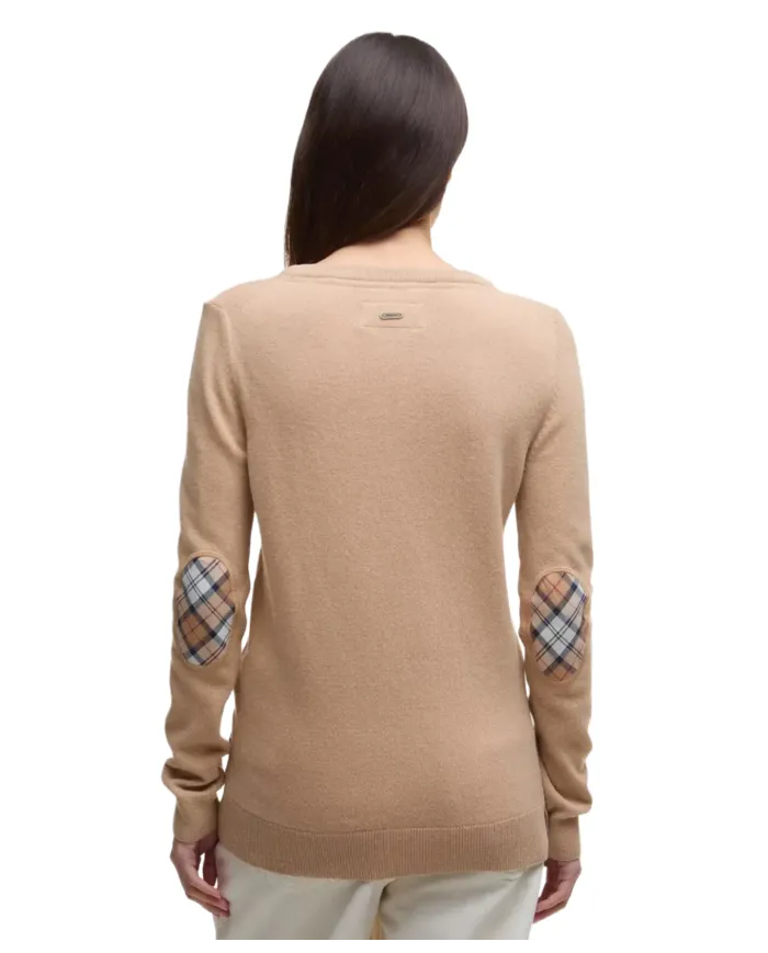 BARBOUR Maglia Donna LKN1075 PENDLE AI 25/26 lana con toppe applicate BE12 pale caramel/hessian