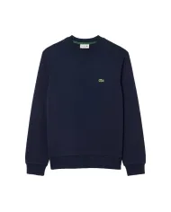 LACOSTE Felpa Uomo SH9801 PE 2025 Classic fit in cotone garzato con ricamo logato 166 BLU NAVY