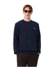 LACOSTE Felpa Uomo SH9801 PE 2025 Classic fit in cotone garzato con ricamo logato 166 BLU NAVY