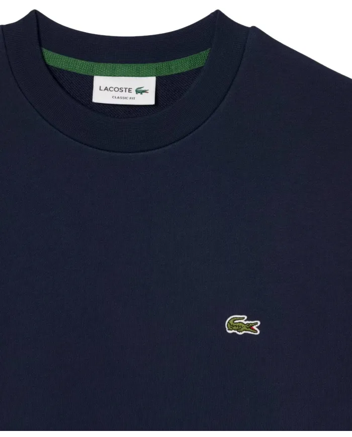LACOSTE Felpa Uomo SH9801 PE 2025 Classic fit in cotone garzato con ricamo logato 166 BLU NAVY