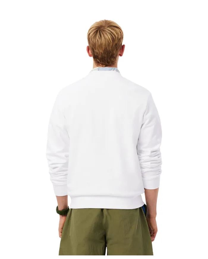 LACOSTE Felpa Uomo SH9801 PE 2025 Classic fit in cotone garzato con ricamo logato 001 BIANCO