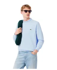 LACOSTE Felpa Uomo SH9801 PE 2025 Classic fit in cotone garzato con ricamo logato T01 BLU CHIARO