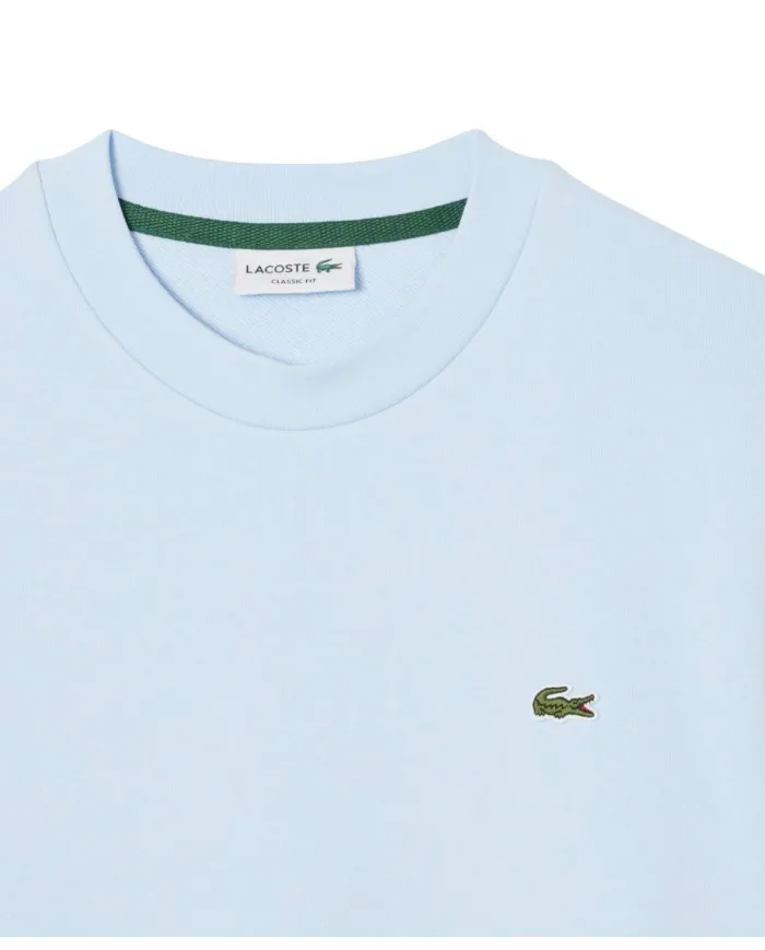 LACOSTE Felpa Uomo SH9801 PE 2025 Classic fit in cotone garzato con ricamo logato T01 BLU CHIARO