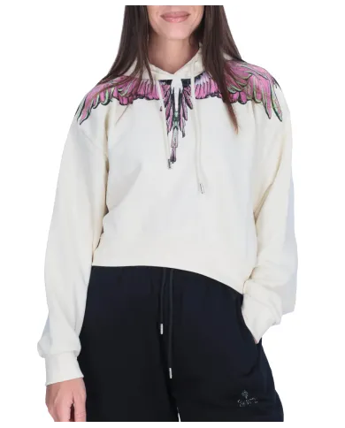 COUNTY OF MILAN Felpa Donna 25ICM30000 AI 25/26 cotone con stampa 03 latte/pink wings COUNTY OF MILAN Felpa Donna 25ICM30000 AI 25/26 cotone con stampa 03 latte/pink wings