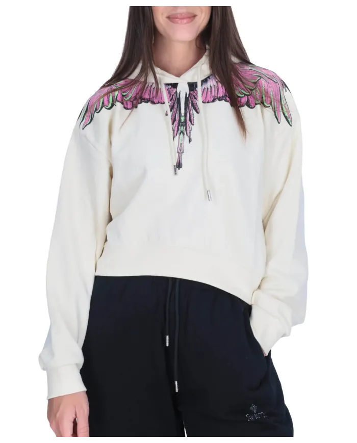 COUNTY OF MILAN Felpa Donna 25ICM30000 AI 25/26 cotone con stampa 03 latte/pink wings COUNTY OF MILAN Felpa Donna 25ICM30000 AI 25/26 cotone con stampa 03 latte/pink wings