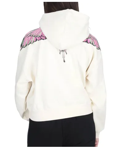 COUNTY OF MILAN Felpa Donna 25ICM30000 AI 25/26 cotone con stampa 03 latte/pink wings COUNTY OF MILAN Felpa Donna 25ICM30000 AI 25/26 cotone con stampa 03 latte/pink wings