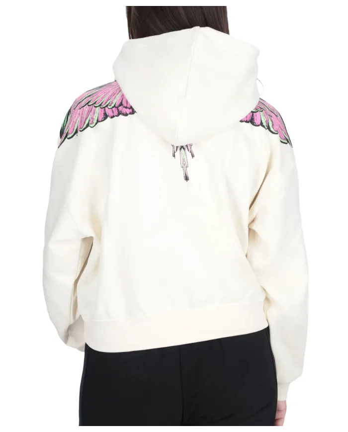 COUNTY OF MILAN Felpa Donna 25ICM30000 AI 25/26 cotone con stampa 03 latte/pink wings COUNTY OF MILAN Felpa Donna 25ICM30000 AI 25/26 cotone con stampa 03 latte/pink wings