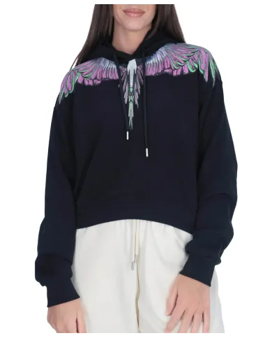 COUNTY OF MILAN Felpa Donna 25ICM30000 AI 25/26 cotone con stampa 04 nero/pink wings COUNTY OF MILAN Felpa Donna 25ICM30000 AI 25/26 cotone con stampa 04 nero/pink wings