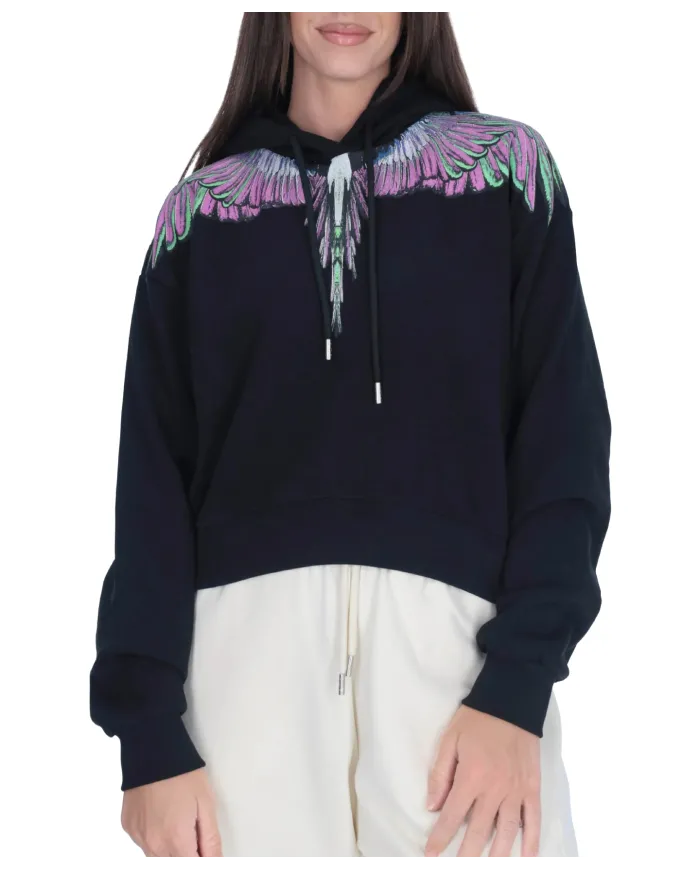 COUNTY OF MILAN Felpa Donna 25ICM30000 AI 25/26 cotone con stampa 04 nero/pink wings COUNTY OF MILAN Felpa Donna 25ICM30000 AI 25/26 cotone con stampa 04 nero/pink wings
