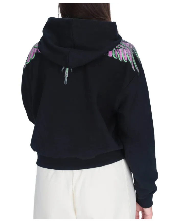 COUNTY OF MILAN Felpa Donna 25ICM30000 AI 25/26 cotone con stampa 04 nero/pink wings COUNTY OF MILAN Felpa Donna 25ICM30000 AI 25/26 cotone con stampa 04 nero/pink wings