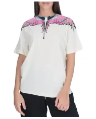 COUNTY OF MILAN T-shirt Donna 25ICM30001 AI 25/26 cotone con iconica stampa 03 latte/pink wings
