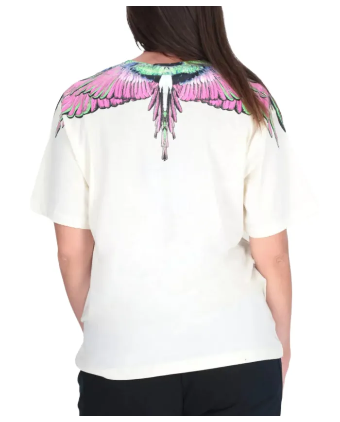 COUNTY OF MILAN T-shirt Donna 25ICM30001 AI 25/26 cotone con iconica stampa 03 latte/pink wings COUNTY OF MILAN T-shirt Donna 25ICM30001 AI 25/26 cotone con iconica stampa 03 latte/pink wings
