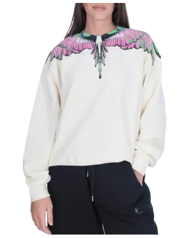 COUNTY OF MILAN Felpa Donna 25ICM30003 AI 25/26 cotone con iconica stampa 03 latte/pink wings COUNTY OF MILAN Felpa Donna 25ICM30003 AI 25/26 cotone con iconica stampa 03 latte/pink wings
