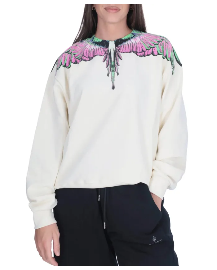 COUNTY OF MILAN Felpa Donna 25ICM30003 AI 25/26 cotone con iconica stampa 03 latte/pink wings COUNTY OF MILAN Felpa Donna 25ICM30003 AI 25/26 cotone con iconica stampa 03 latte/pink wings