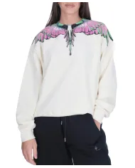 COUNTY OF MILAN Felpa Donna 25ICM30003 AI 25/26 cotone con iconica stampa 03 latte/pink wings