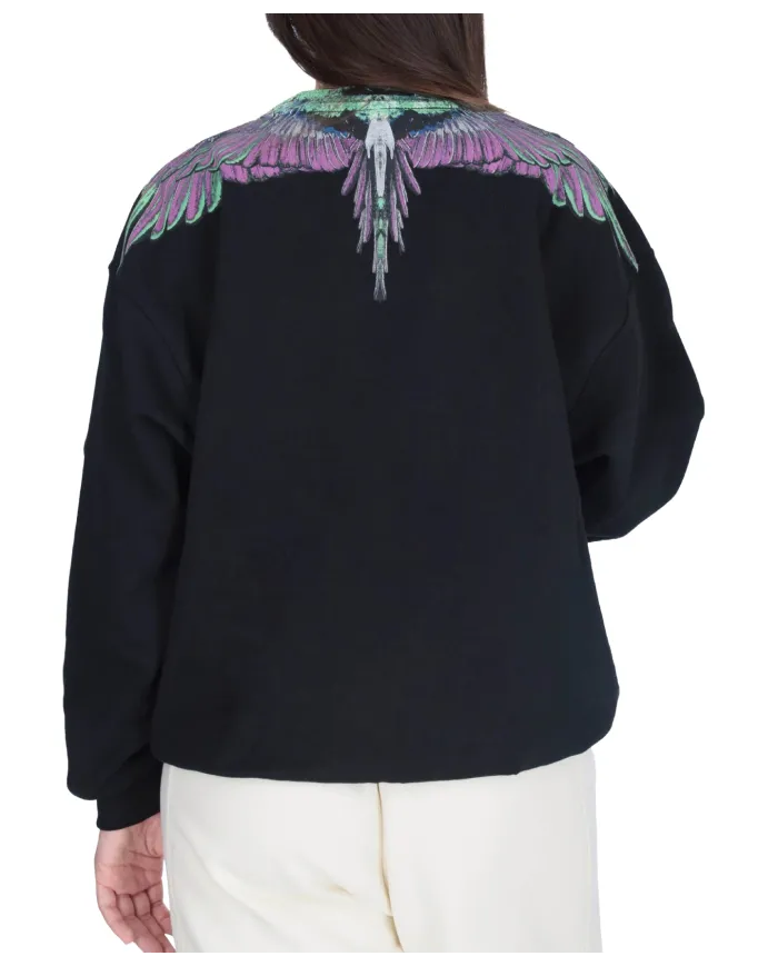 COUNTY OF MILAN Felpa Donna 25ICM30003 AI 25/26 cotone con iconica stampa 04 nero/pink wings COUNTY OF MILAN Felpa Donna 25ICM30003 AI 25/26 cotone con iconica stampa 04 nero/pink wings