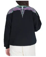 COUNTY OF MILAN Felpa Donna 25ICM30003 AI 25/26 cotone con iconica stampa 04 nero/pink wings