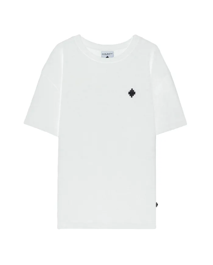 COUNTY OF MILAN T-shirt Uomo F5CAMATH014 AI 25/26 cotone con ricamo logato 002 OFF WHITE COUNTY OF MILAN T-shirt Uomo F5CAMATH014 AI 25/26 cotone con ricamo logato 002 OFF WHITE