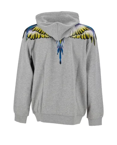 COUNTY OF MILAN Felpa Uomo F5CAMAHS030 AI 25/26 cotone con cappuccio e stampa wings 101 GRIGIO melange COUNTY OF MILAN Felpa Uomo F5CAMAHS030 AI 25/26 cotone con cappuccio e stampa wings 101 GRIGIO melange