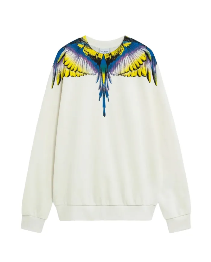 COUNTY OF MILAN Felpa Uomo F5CAMASW061 AI 25/26 cotone con stampa wings 013 CREMA/CREAM COUNTY OF MILAN Felpa Uomo F5CAMASW061 AI 25/26 cotone con stampa wings 013 CREMA/CREAM