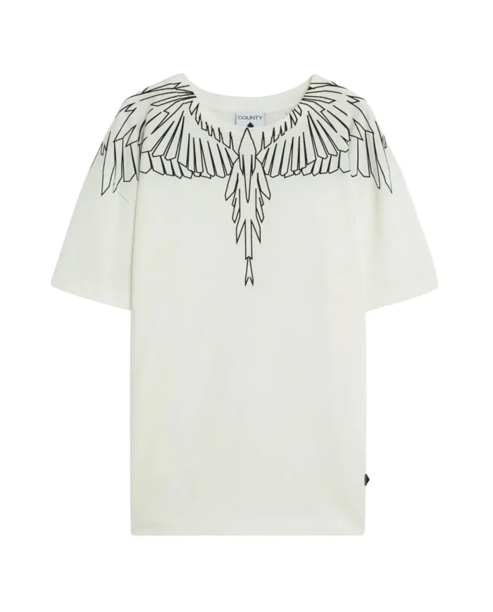 COUNTY OF MILAN T-shirt Uomo F5CAMATH003 AI 25/26 cotone regular con stampa wings 002 OFF WHITE COUNTY OF MILAN T-shirt Uomo F5CAMATH003 AI 25/26 cotone regular con stampa wings 002 OFF WHITE