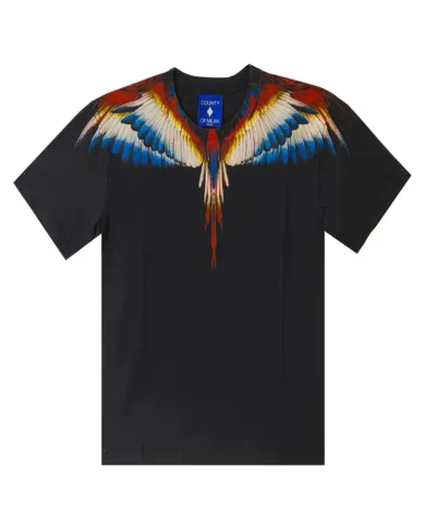 COUNTY OF MILAN T-shirt Uomo F5CAMATH023 AI 25/26 cotone con stampa wings 110 nero/black COUNTY OF MILAN T-shirt Uomo F5CAMATH023 AI 25/26 cotone con stampa wings 110 nero/black
