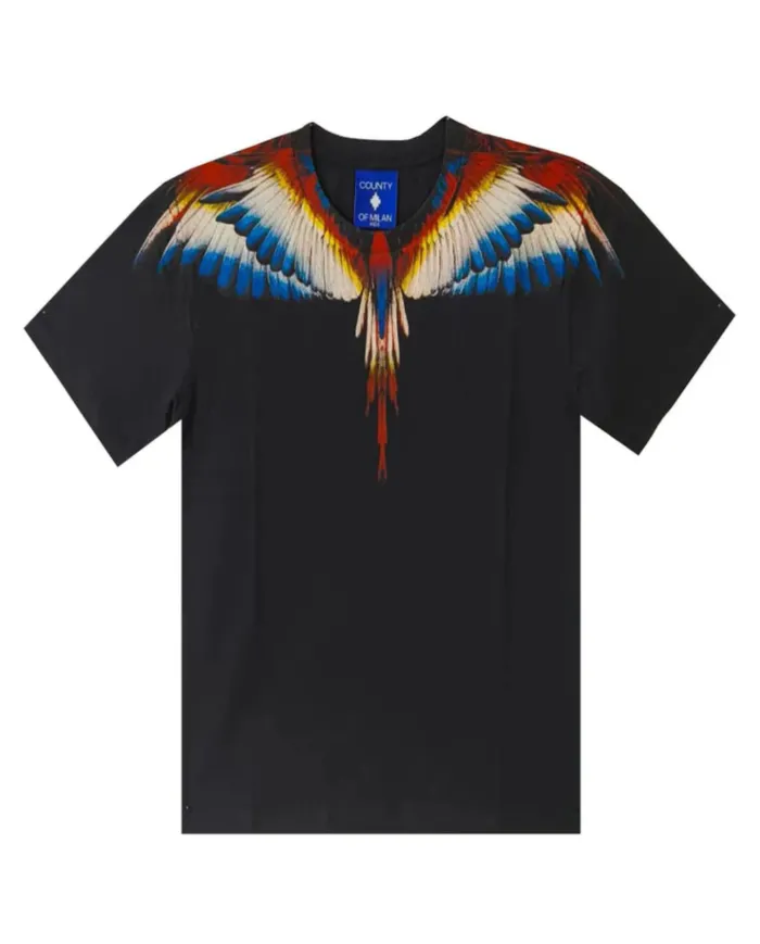 COUNTY OF MILAN T-shirt Uomo F5CAMATH023 AI 25/26 cotone con stampa wings 110 nero/black COUNTY OF MILAN T-shirt Uomo F5CAMATH023 AI 25/26 cotone con stampa wings 110 nero/black