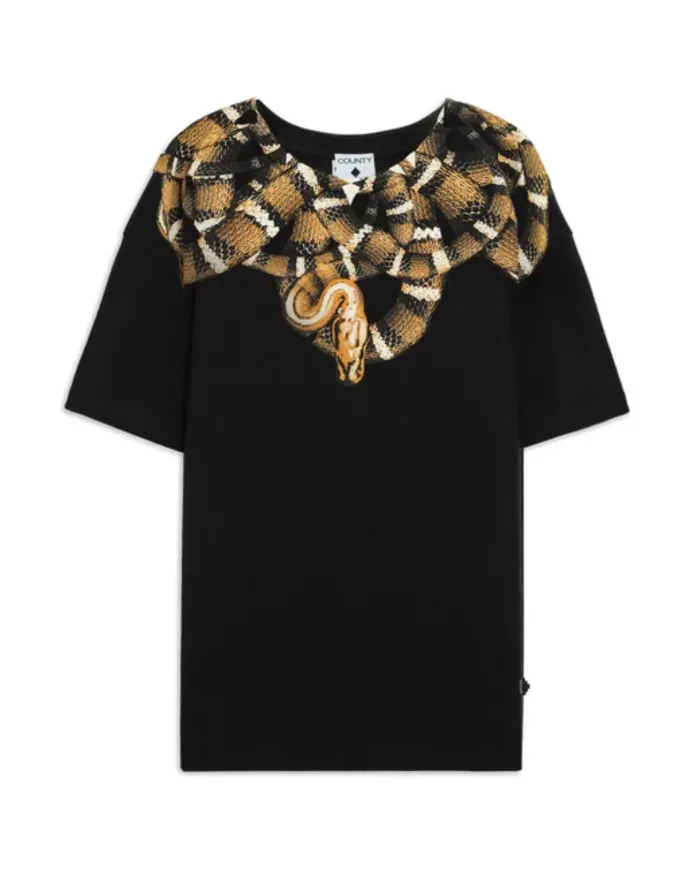 COUNTY OF MILAN T-shirt Uomo F5CAMATH038 AI 25/26 cotone regular con stampa serpente 110 nero/black COUNTY OF MILAN T-shirt Uomo F5CAMATH038 AI 25/26 cotone regular con stampa serpente 110 nero/black