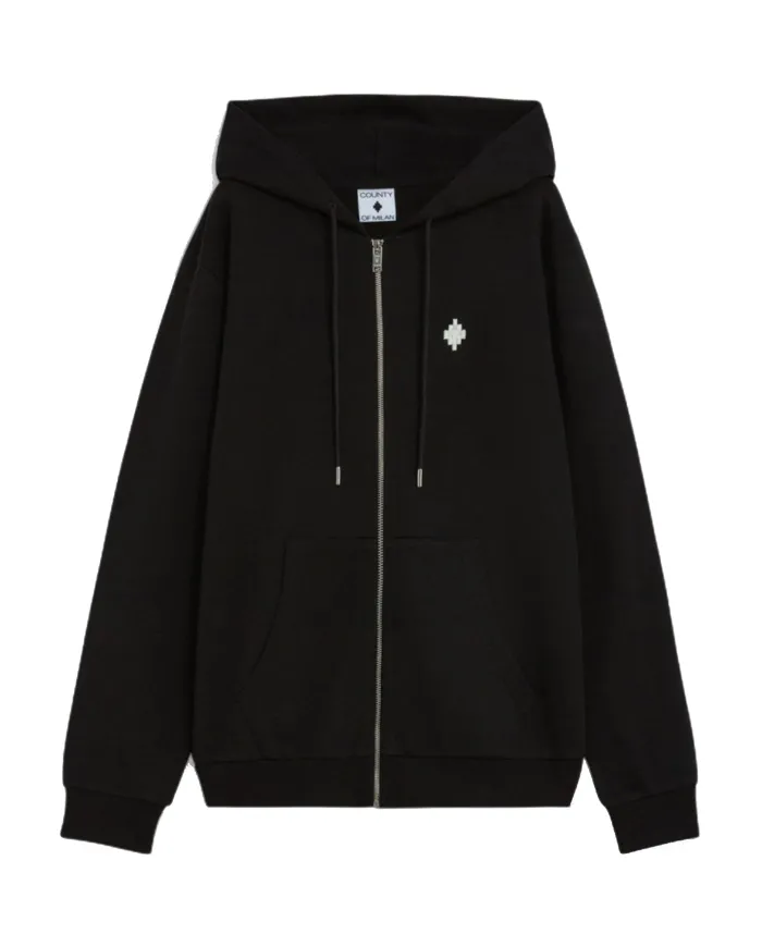 COUNTY OF MILAN Felpa Uomo F5CAMAZH009 AI 25/26 cotone con cappuccio e chiusura a zip 110 nero/black COUNTY OF MILAN Felpa Uomo F5CAMAZH009 AI 25/26 cotone con cappuccio e chiusura a zip 110 nero/black