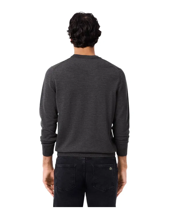 LACOSTE Maglia Uomo AH1969 AI 25/26 in lana merinos Regular Fit con ricamo logato tono su tono 050 Grigio Chinè