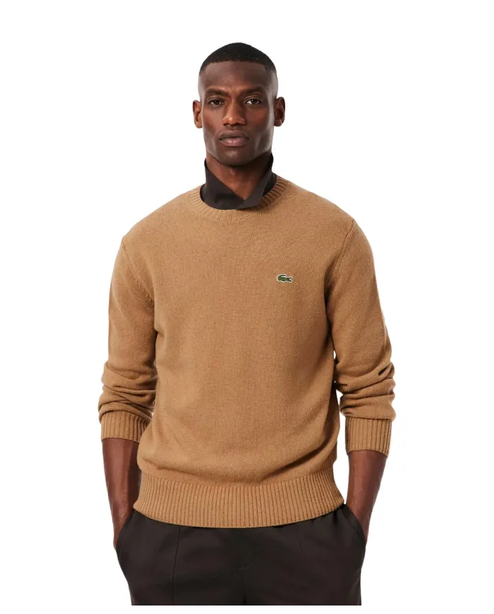 LACOSTE Maglia Uomo AH2916 AI 25/26 Classic Fit a girocollo in jersey di lana cardata TUY CAMMELLO LACOSTE Maglia Uomo AH2916 AI 25/26 Classic Fit a girocollo in jersey di lana cardata TUY CAMMELLO