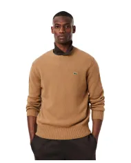 LACOSTE Maglia Uomo AH2916 AI 25/26 Classic Fit a girocollo in jersey di lana cardata TUY CAMMELLO