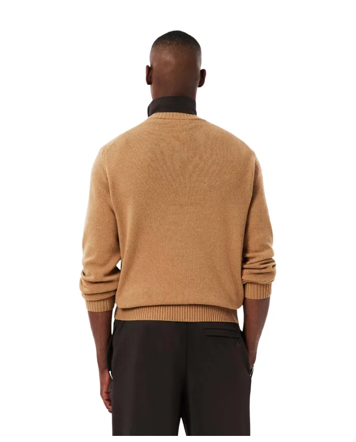 LACOSTE Maglia Uomo AH2916 AI 25/26 Classic Fit a girocollo in jersey di lana cardata TUY CAMMELLO