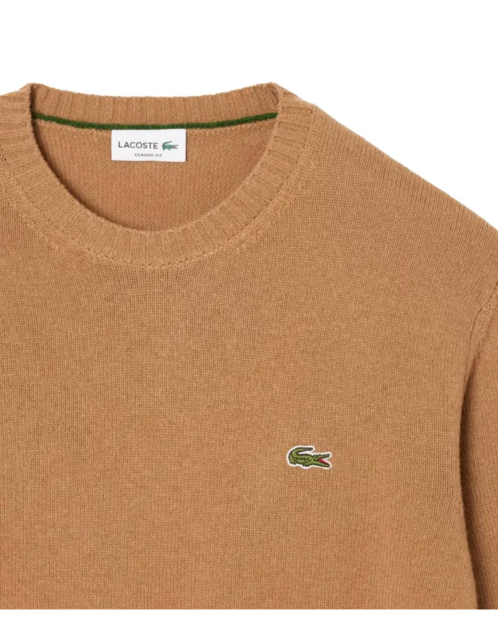 LACOSTE Maglia Uomo AH2916 AI 25/26 Classic Fit a girocollo in jersey di lana cardata TUY CAMMELLO