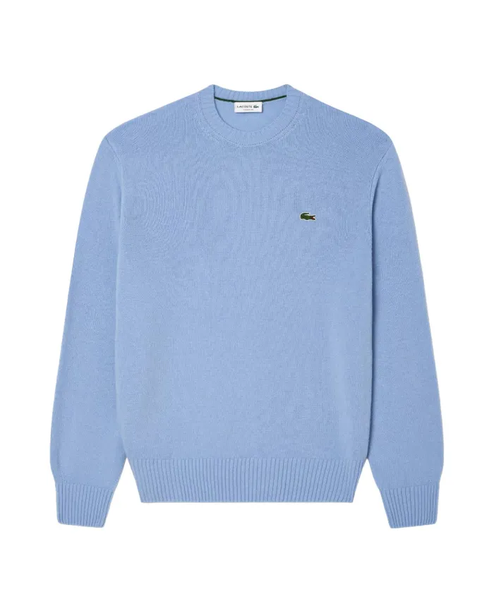 LACOSTE Maglia Uomo AH2916 AI 25/26 Classic Fit a girocollo in jersey di lana cardata HBP BLU PASTELLO LACOSTE Maglia Uomo AH2916 AI 25/26 Classic Fit a girocollo in jersey di lana cardata HBP BLU PASTELLO