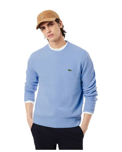 LACOSTE Maglia Uomo AH2916 AI 25/26 Classic Fit a girocollo in jersey di lana cardata HBP BLU PASTELLO LACOSTE Maglia Uomo AH2916 AI 25/26 Classic Fit a girocollo in jersey di lana cardata HBP BLU PASTELLO